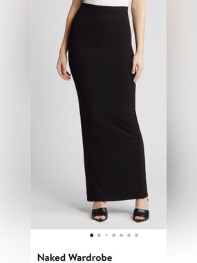 Naked Wardrobe Black Maxi Pencil Skirt Stretch Back Slit Size Medium NWT